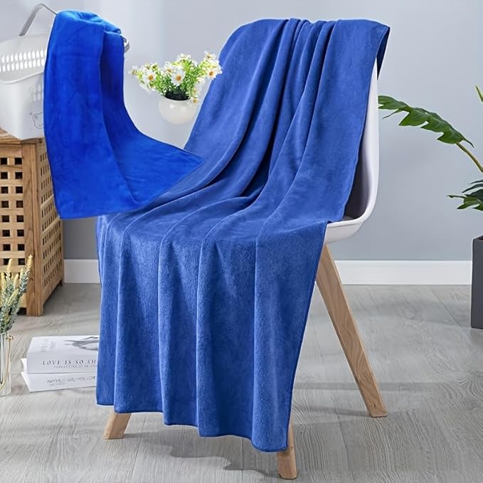 2pcs/Set, Bath Towel and Dry Hair Towel, Lightweight and Absorbent, Suitable for Home, Travel, Camping (Blue)