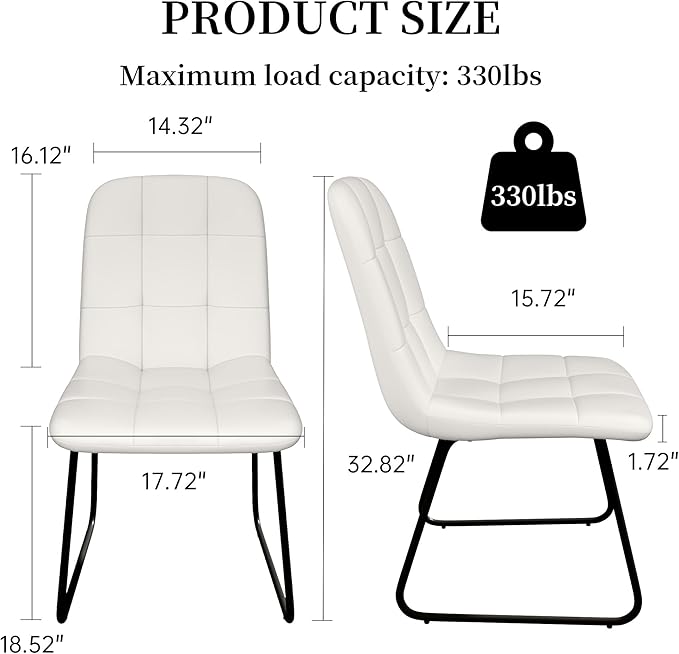 Faux Leather Dining Chairs Set of 4, Modern Upholstered Kitchen Chairs with Curved Backrest and Metal Legs, PU Leather Dining Room Chairs for Kitchen Living Dining Room Set of 4 White