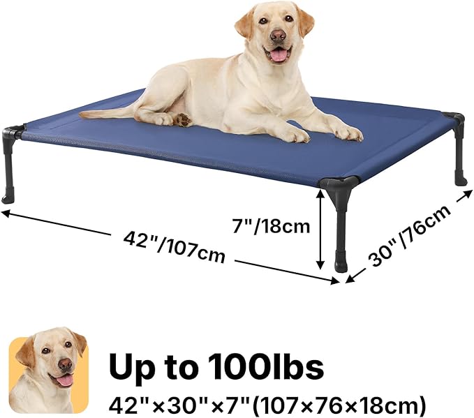 Veehoo Cooling Elevated Dog Bed, Portable Raised Pet Cot with Washable & Breathable Mesh, No-Slip Feet Durable Dog Cots Bed for Indoor & Outdoor Use, Large, CWC1803-L