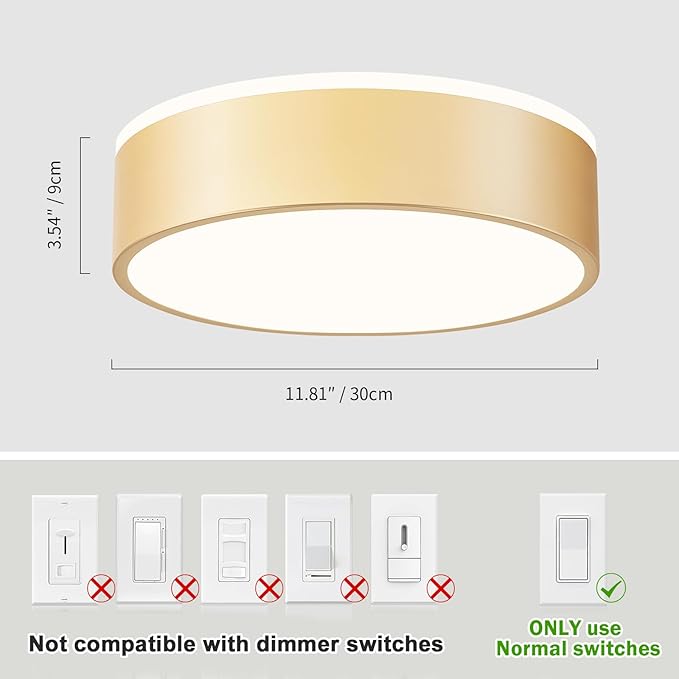 Vikaey Gold LED Ceiling Light, Modern Flush Mount Ceiling Light Fixture, Not Dimmable Minimalist Round Metal Lighting Fixture Ceiling Lamp for Hallway, Entryway, Bedroom, Balcony, 11.81 Inch