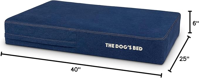 The Dog’s Bed Orthopedic Memory Foam Dog Bed, Large Blue Denim 40x25, Pain Relief for Arthritis, Hip & Elbow Dysplasia, Post Surgery, Lameness, Supportive, Calming, Waterproof Washable Cover