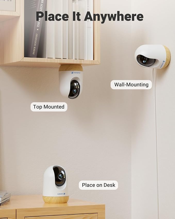 MUBVIEW Pan/Tilt Cameras for Home Security Indoor, 5MP Pet/Cat/Dog Camera with Phone App, 2.4/5 GHz WiFi Baby Monitor, Indoor Cam, Night Vision, 7X24 Record, 2-Way Audio, Motion Tracking, 2-Pack