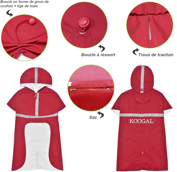 Pet Large Dog Raincoat Apparel Poncho Waterproof for Medium Large Sized for Dog Raincoat Clothes Jacket,Dog Rain Jacket (Red,4XL)