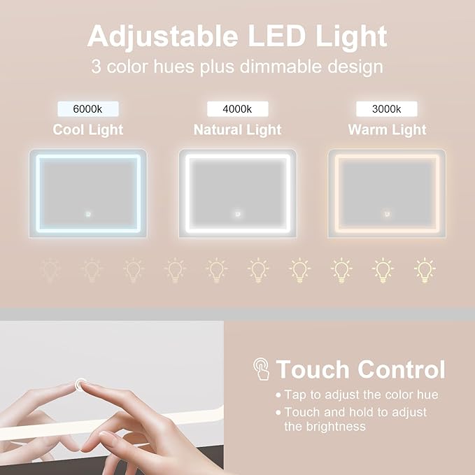 Makeup Vanity with Lighted Mirror & Electrical Outlet - 2 Shelves, 2 Drawers, Bottom Storage - Comes with Upholstered Stool （Black）