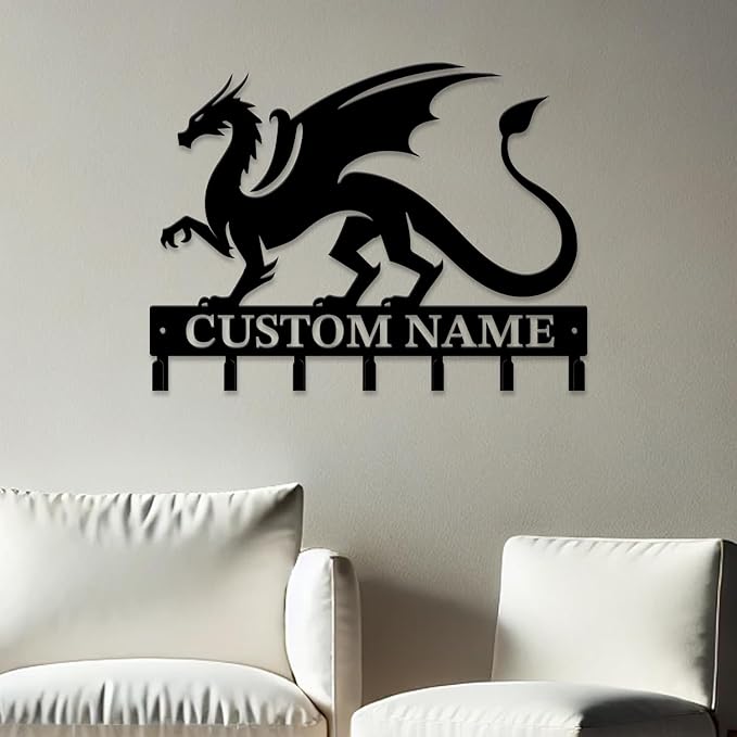 Personalized Evil Dragons Keys Hooks,Custom Name Metal Dragons Art Keys Hooks,Metal Dragons Lover Wall Home Storage Decorative Keys Hooks,Key Holder Hooks for Wall (Style E)