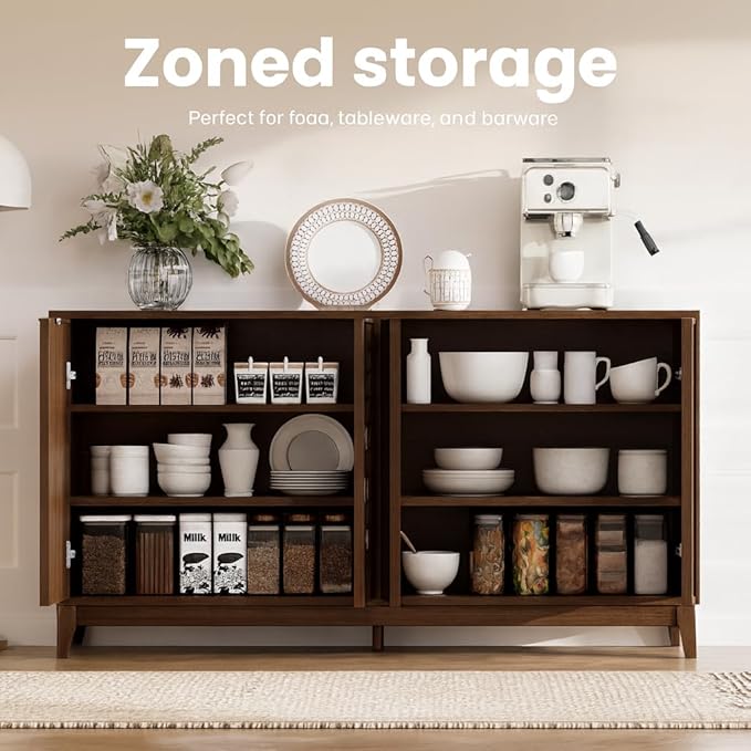 COLAMY Modern Sideboard Buffet Cabinet with Storage, Adjustable Shelves & Anti-Tip Kit, Doors with Gold Handles, Sturdy Engineered Wood Buffet Table for Dining Room, Living Room, or Entryway