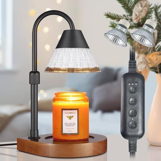 Dimmable Candle Warmer Lamp with Timer, Electric Wax Melt Warmer for Scented Jar Candles Adjustable Height Mothers Day Birthday Gifts for Women Mom Grandma, Home Offices Decor Light(White Glass)