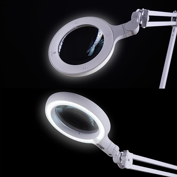 Omega 5 - Premium LED Magnifying Lamp with Interchangeable Glass Lenses, Adjustable Arm, and Dimmer Switch for Professionals in Health & Beauty, Model Making, and Low Vision Applications