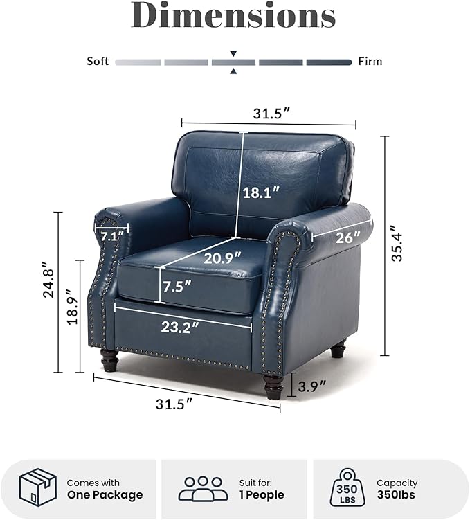 WILLOVE Accent Chair, Faux Letaher Arm Chair, Reading Chair for Living Room, Bedroom & Offcie, Blue