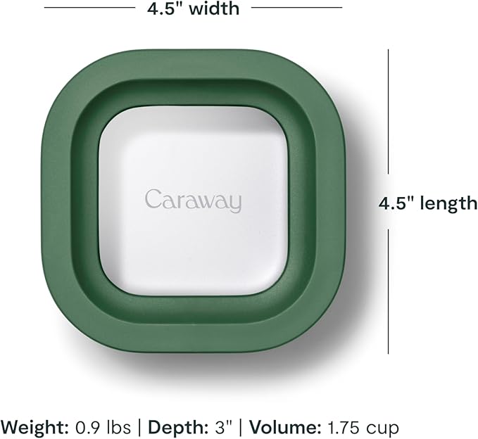 Caraway 2pc Glass Food Storage Set - 1.75 Cup Food Containers (2) - Non-Toxic Ceramic-Coated Glass - Air Release Technology - Compact & Stackable Design - Sage