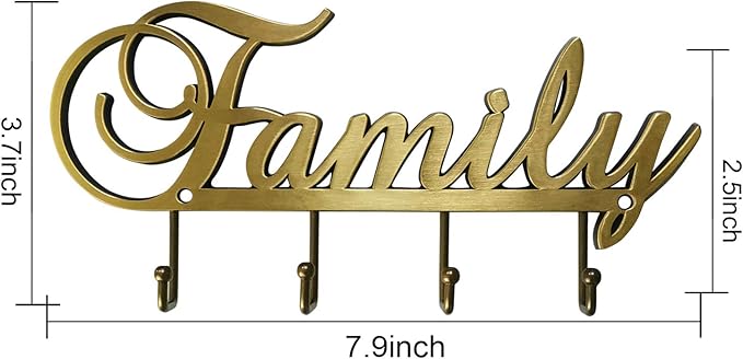 Myartte Key Holder- Key Hooks Decorative for Wall Decorative Zinc Alloy Key Organizer Rack with 4 Hooks -with Screws (Antique Brass Family)