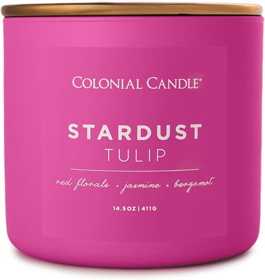 Colonial Candle Stardust Tulip Scented Jar Candle, Pop of Color Collection, 3 Wick, 14.5 oz - Up to 60 Hours Burn