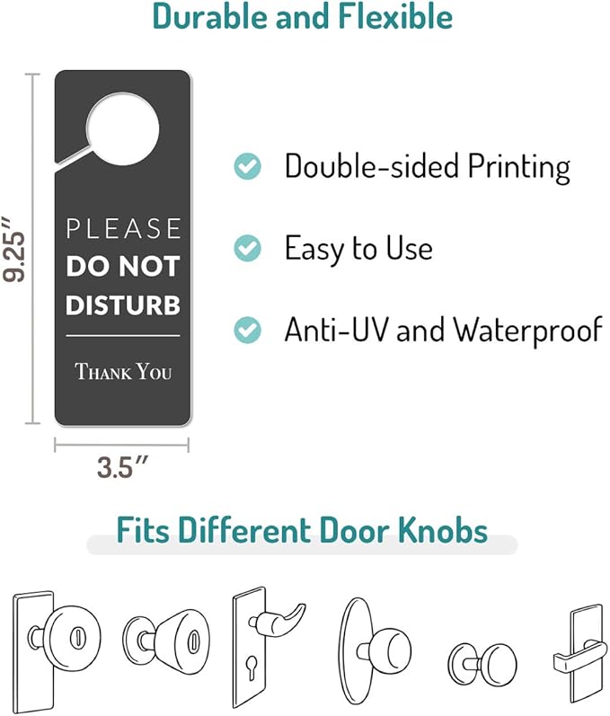 Do Not Disturb Door Hanger Sign, 2 Pack (Printed on Both Sides), 9.3″x3.5″ PVC Plastic, Please Do Not Disturb Sign for Home, Office, Hotel, Bathroom, Bedroom, Counseling, Therapists, Clinic, Regular