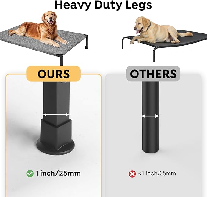 Veehoo Heavy Duty Elevated Dog Bed - Raised With Washable & Breathable Teslin Mesh, Non-Slip Silicon Feet, Cooling Cot for Indoor or Outdoor, 35" x 22", Black Silver, CWC2432