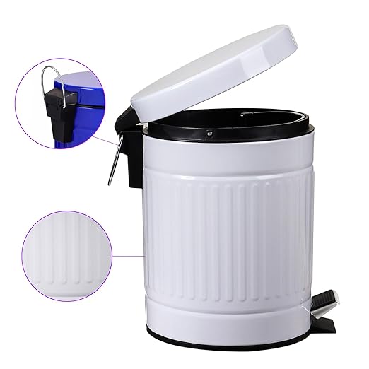 5 L Round Step Pet Trash with Lid,Mini Metal Pedal Bin,Small Garbage Can Wastebasket for Home,Car or Office，White