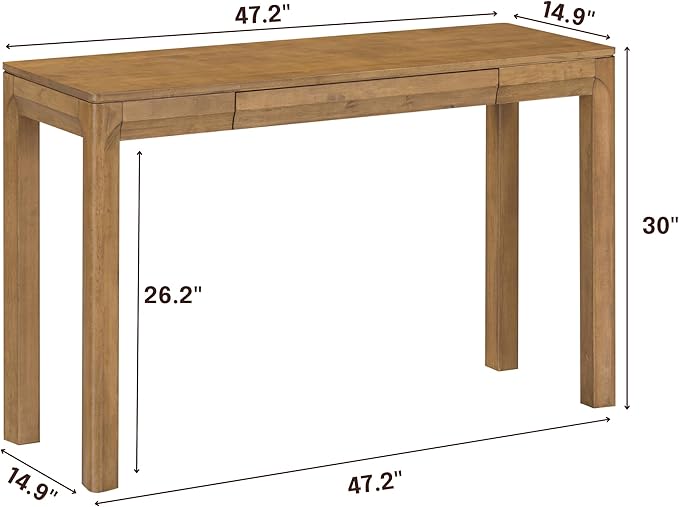 NTC Flow 47-Inch Console Table, Modern Solid Wood Entryway Table with Hidden Drawer, Waterproof & Heat Resistant, Narrow Table for Hallway, Living Room & Foyer, Teak Look