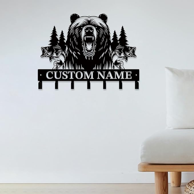 Personalized Custom Name Bear Key Wall Hooks,Metal Bear Keys Clothes Hooks,Metal Bear Wall Home Storage Decorative,For Front Door, Hallway, Kitchen, Bedroom,Keys,Hats (Style F)
