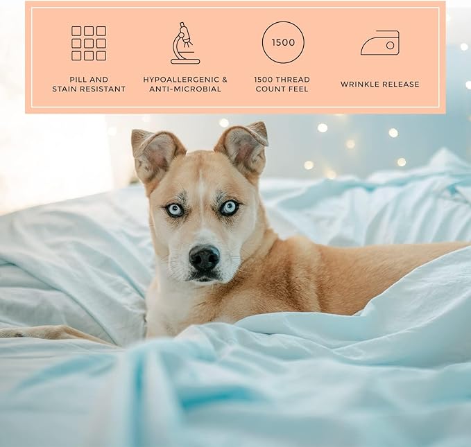 PeachSkinSheets Beach Blue Sheet Set - 1500tc Level of Softness - Extra Soft Cooling Sheets for Hot Sleepers and Night Sweats - Queen Size