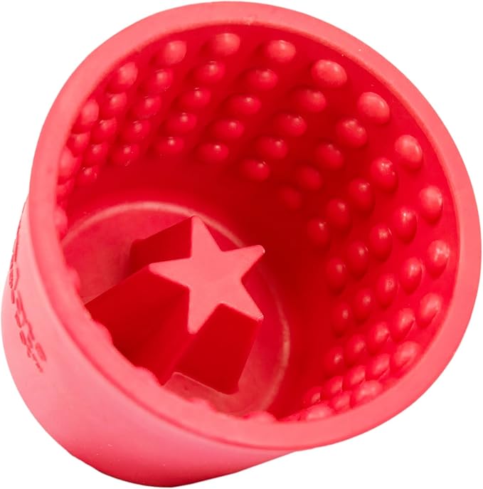 LICKIMAT Yoggie Pot - Distraction, Fun and Enrichment. Long Lasting Rubber Licking Treat Dispenser for All Dog Sizes and Slow Feeder for Small Dogs - Red