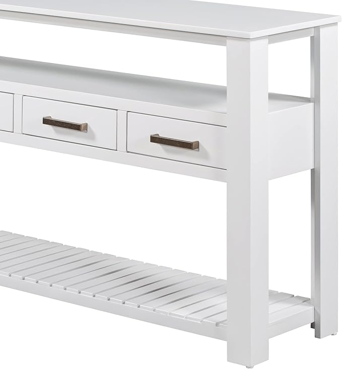 Modern Console Table 62-Inch Long Narrow Entry Sofa Table with Storage Shelves & Drawers for Living Room Entryway (White)