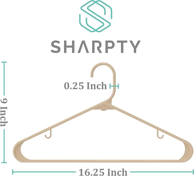 Sharpty Plastic Hangers Clothes Hangers for Clothing, Closet, Coats & Shirts - Durable, Thick, Tough & Space Saving - for Everyday Standard Use, Room Essentials & Basics - 60 Pack - Beige