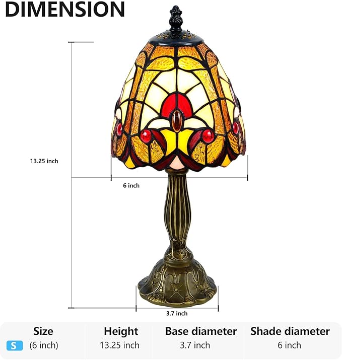 Exquisite Small Tiffany Style Lamp,Handcrafted Baroque Stained Glass Table Lamp with LED Bulb,6-Inch Vintage Tiffany Lamps for Bedroom, Living Room, Office Decor.