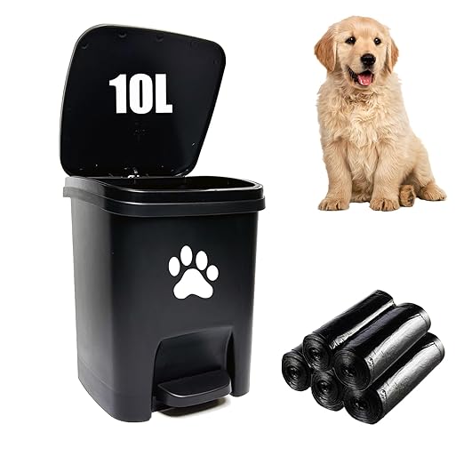 Dog Poop Trash Can Outside, Dog Waste Trash Can with Lid Odor Control for Outdoors - 10L Black, with 100PCS Waste Bags