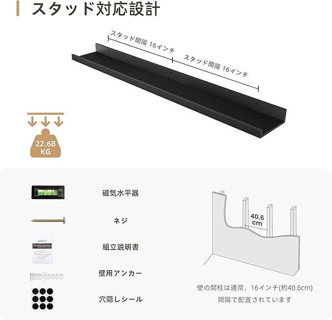 Picture Ledge Shelf, Wood Floating Shelves Set of 2, 36 inch Picture Ledge Shelves, Photo Ledge Nursery Book Shelves Wall Mounted for Living Room Kids' Room Bedroom, Color Black