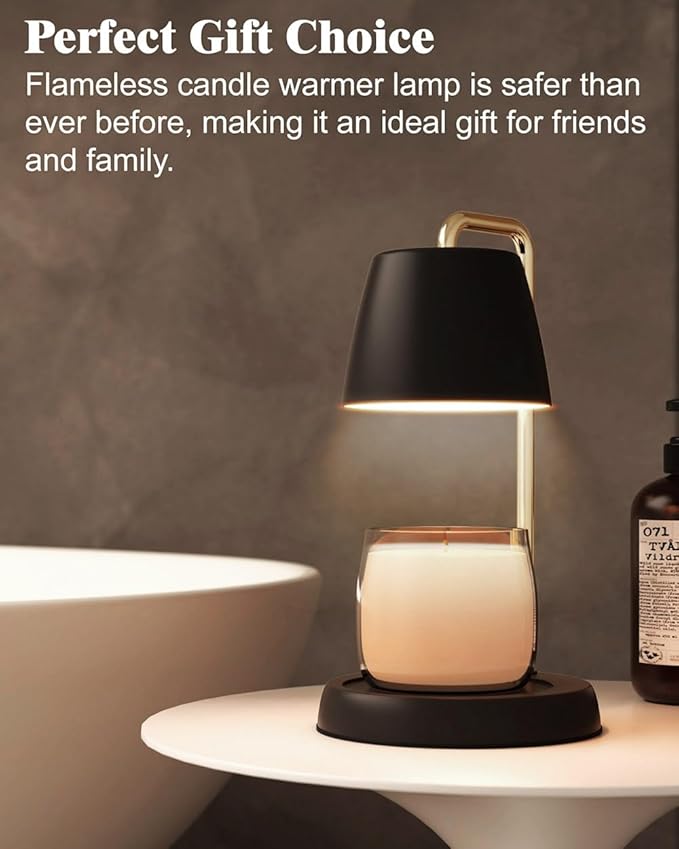 Candle Warmer Lamp with Timer and Dimmer - Electric Candle Lamp Warmer for Jar Candles - Ideal Home Decor Gift for Women, Daughter, and Mom - Includes 2 Bulbs (Black & Gold)