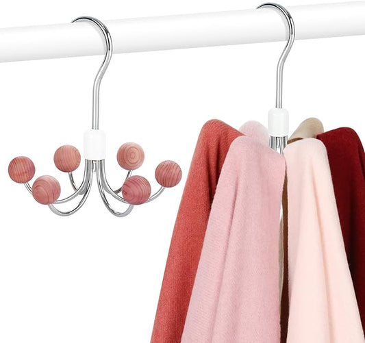 TOPIA HANGER Hoodie Hangers 2-Pack with 6 Cedar Balls, 360°Swivel Purse Hanger, Scarf Hanger, Closet Hooks, Handbag Organizer, Bra Hanger, Accessory Organizers for Scarf, Tanktop, Hat, Hoodie CT43C