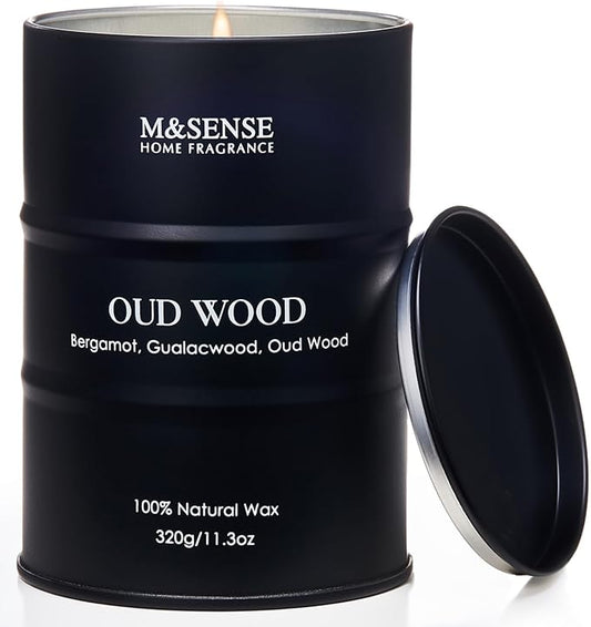 M&SENSE Oud Wood Scented Candles Christmas Decor, Natural Soy Wax Hoilday Candle, 11.3oz 70 Hours Christmas Candles, Winter Candle Gifts for Men Women,Sandwood Scented Candle for Home