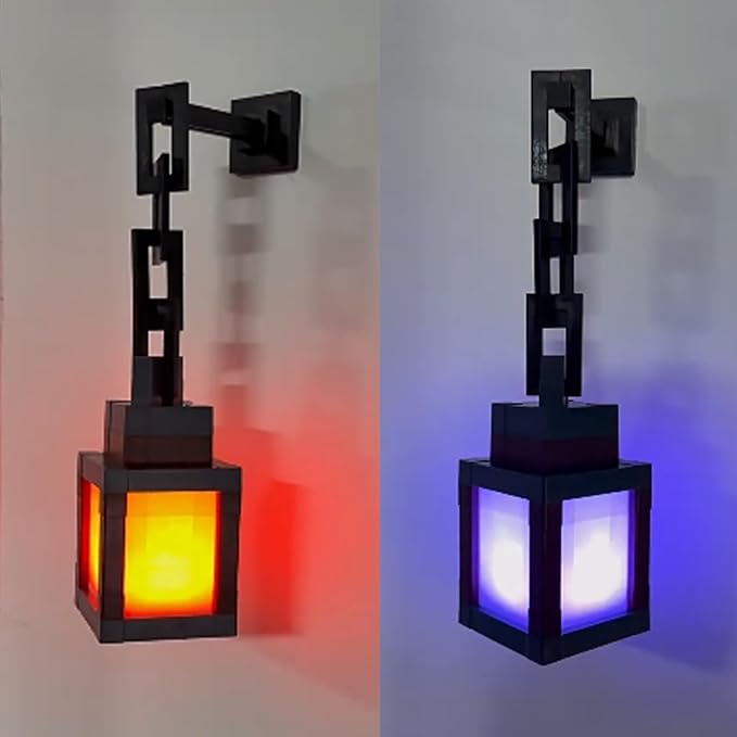 Pixelated Lantern Night Light, 2026 Xmas Gift LED 16 Colors Change Hanging Lantern Lamp from Minecraft - Rechargeable Wall Tabletop Night Lights for Gamer Boys Girls Man Bedroom Game Room Wall Decor