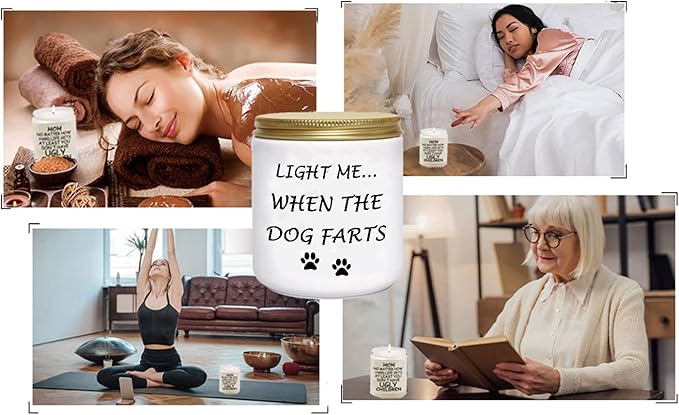 BFJLIFE Funny Gifts for Women Unique Dog Mom Dog Lovers Christmas Birthday Gifts for Her Sister Best Friend Girlfriend Wife Stocking Stuffers Light Me When Farts Lavender Scented Soy Candles