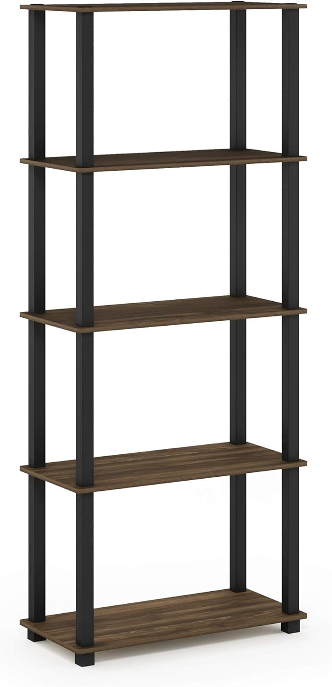 Furinno Turn-N-Tube 5-Tier Multipurpose Shelf / Display Rack / Storage Shelf / Bookshelf, Square Tubes, Columbia Walnut/Black
