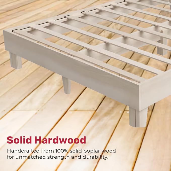 Solid Hardwood Platform Bed Frame, Headboard, & Slats, Quality Crafted in Pennsylvania, USA from Poplar by Mennonite Artisans, No Box Spring Needed, Easy Assembly