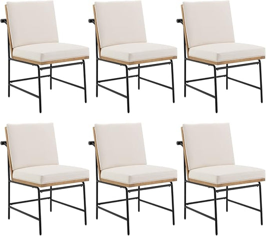 HEAH-YO Modern Dining Chairs Set of 6, PU Leather Upholstered Dining Chairs with Backrests, Armless Dining Room Chairs for Kitchen, Beige