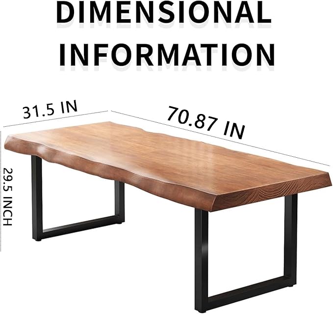 Stylish Solid Wood Office Desk with Sturdy Metal Base - Durable Multi-Size Executive Computer & Dining Table - Perfect for Home Office & Work Environments (Brown, 70.87in)