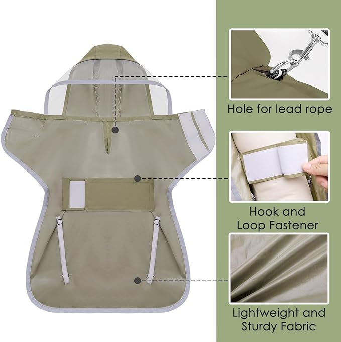 Lukovee Dog Raincoat - Lightweight Hooded Dog Rain Coat for Large Medium Small Dogs, Adjustable Poncho Jacket with Reflective Stripes & Built-in Storage Pocket (Green, Medium)
