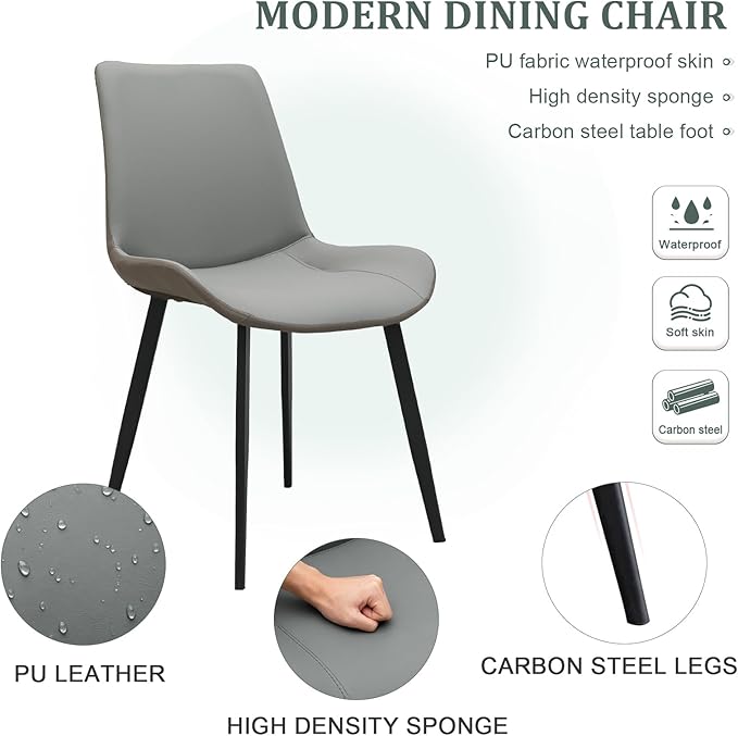 Dining Chairs, Modern PU Leather Dining Room Chair with Sturdy Metal Legs, Upholstered Seat Dinner Chairs Accent Side Chairs for Indoor Kitchen Living Room Restaurant(Light Grey & Dark Grey, Set of 6)
