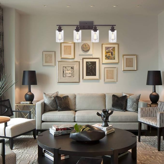 MELUCEE 4 Lights Wall Sconce Lighting Oil Rubbed Bronze Finished with Clear Glass, Bathroom Vanity Light Fixtures Wall Lights Bedroom Porch Kitchen Living Room (Patent No.: US D963914 S)