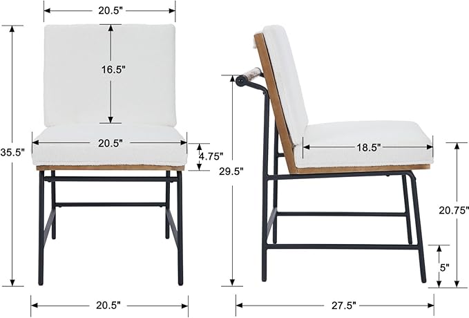 DUOMAY Mid-Century Modern Dining Chairs Set of 4, Sherpa Upholstered Side Chair with Rear Handle, Armless Chair with Metal Legs for Kitchen Dining Room Living Room Vanity, White