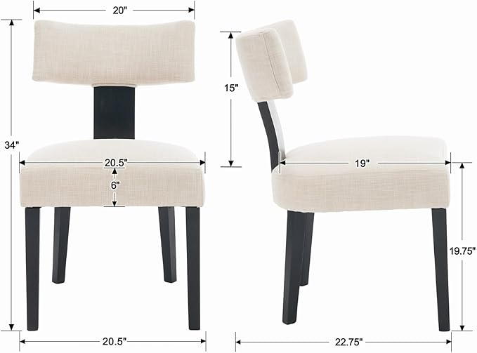 Black Wooden Dining Chairs Set of 2, Upholstered Beige Linen Kitchen & Dining Room Chairs with Mid Back Modern Wood Accent Side Chairs for Living Room/Home Office/Reception