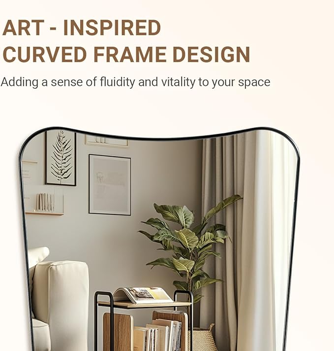 ANDY STAR 24x40 Inch Asymmetrical Mirror, Brushed Nickel Bathroom Mirror, Large Bathroom Mirror for Vanity, Anti-Rust Stainless Steel 1’’ Metal Frame, Italian Style Designer Mirror