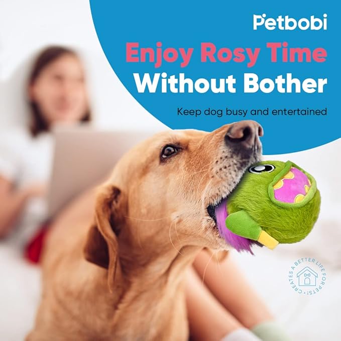 Petbobi Interactive Dog Toys Monster Active Ball for Dogs with Batteries, Self Moving Balls and Plush Cover for Small & Medium Dogs to Chase, Dog Toy Squeaky Crazy Bouncer Ball, Rock Bobby