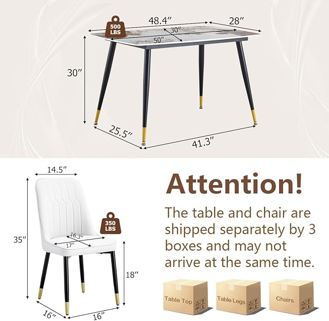 Small Dining Table Set for 4, 50'' Sintered Stone Dining Table with 4 Chairs, Easy to Assemble, Suitable for Small Spaces