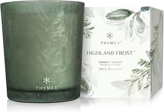 Thymes Scented Candles for Home Decor - Luxury Home Fragrance Gifts for Women & Men - Winter Candles with Crisp Notes of Sage, Eucalyptus, & Cypress Needles - Sage-Green (Highland Frost, 13 oz)