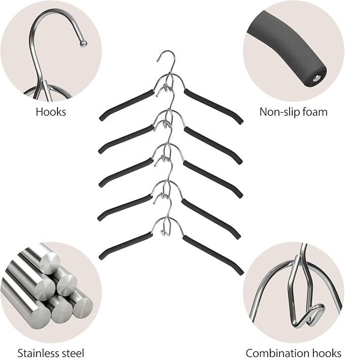 VWV Hangers, Space Saving Hanger, Heavy-Duty Stainless Steel Sweater and Shirt Hanger, Wardrobe Organizer (Black, 10 Pack)