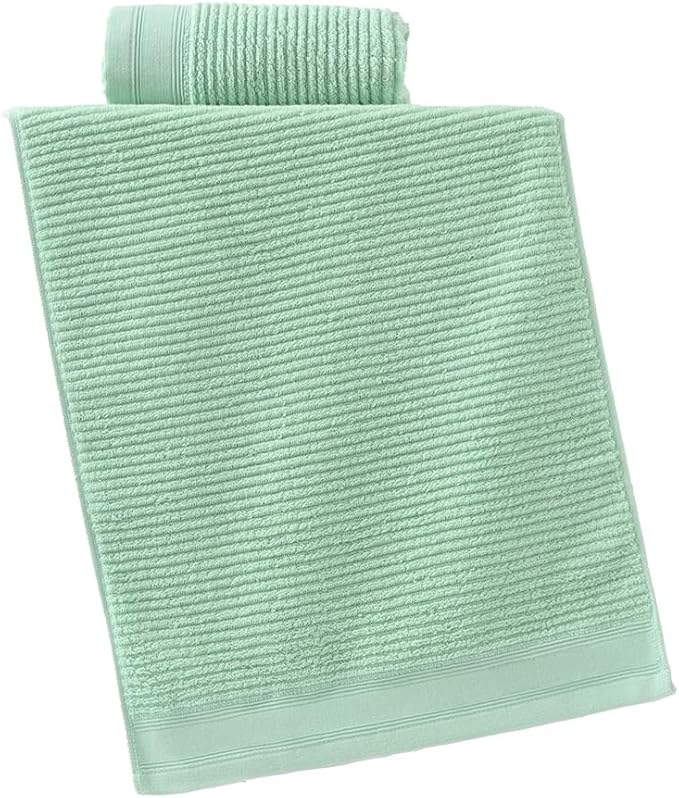 YiLUOMO Ribbed Striped Hand Towel Set of 2 Soft and Absorbent 100% Cotton Bathroom Hand Towel Decorative 13 x 29 Inch (Green)
