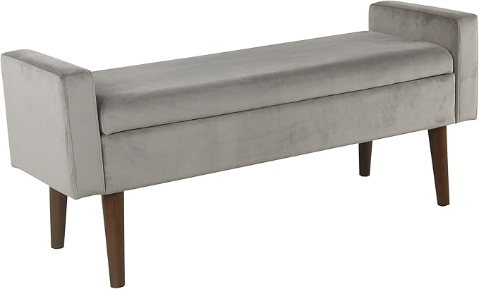 Homepop Home Decor | Upholstered Modern Velvet Storage Ottoman Bench | Ottoman Bench with Storage for Living Room & Bedroom | Decorative Home Furniture, Gray