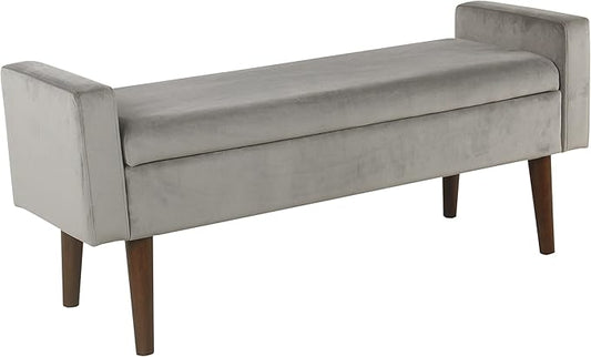 Homepop Home Decor | Upholstered Modern Velvet Storage Ottoman Bench | Ottoman Bench with Storage for Living Room & Bedroom | Decorative Home Furniture, Gray